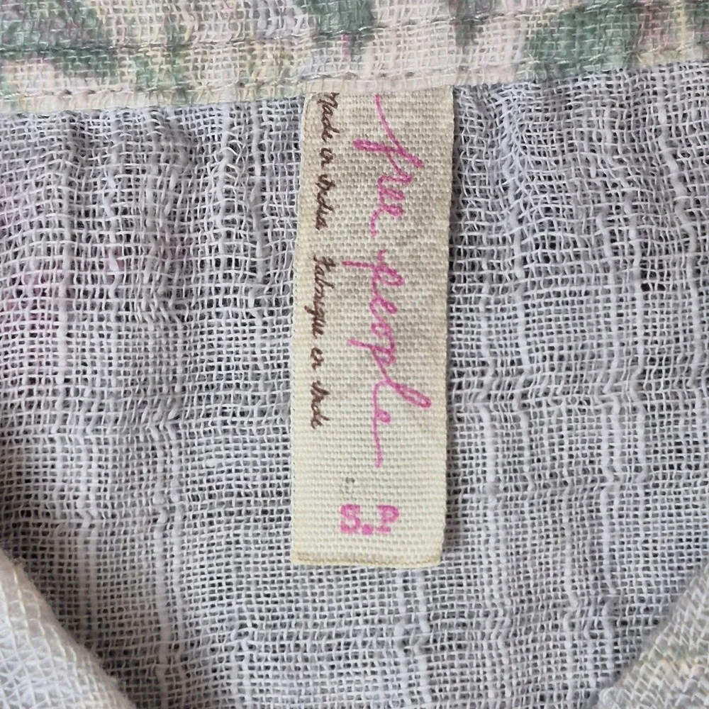 Free People Shibori Floral‎ Shirt Open Back Button Front Roll Sleeve Women's S